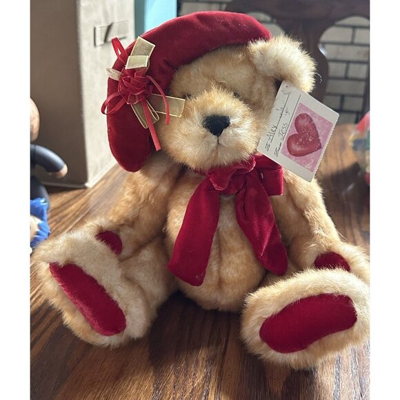 Vintage DanDee Collectible Plush Teddy Bear Red Velvet Hat Bows & Paws - Picture 1 of 5